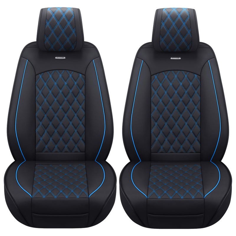 Aierxuan Front Car Seat Covers Custom Fit 2009-2026 Ford F150, 2017-2026 F250 F350 F450 Super Duty Crew Cab Regular Cab Super Cab, Automotive Vehicle Cushion with Waterproof Leather (Black and Blue) - Image 1